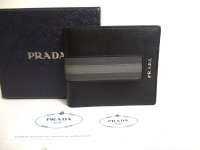 PRADA Black Saffiano Leather Bifold Bill Wallet Card Holder #a347