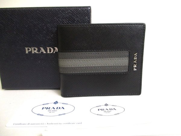 Photo1: PRADA Black Saffiano Leather Bifold Bill Wallet Card Holder #a347