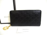 GUCCI Guccissima Black Leather Round Zip Long Wallet #a348