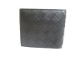 Photo2: BOTTEGA VENETA Intrecciato Black Blue Leather Bifold Bill Wallet #a351 (2)