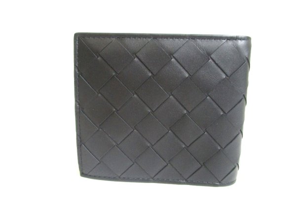 Photo2: BOTTEGA VENETA Intrecciato Black Blue Leather Bifold Bill Wallet #a351