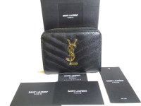 Saint Laurent YSL Monogram Black Grain Leather Bifold Wallet #a352