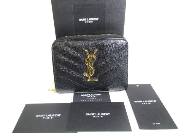 Photo1: Saint Laurent YSL Monogram Black Grain Leather Bifold Wallet #a352