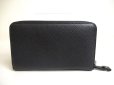 Photo2: BVLGARI Octo Black Grain Leather Large Round Zip Long Wallet #a353 (2)