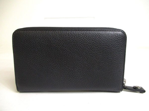 Photo2: BVLGARI Octo Black Grain Leather Large Round Zip Long Wallet #a353