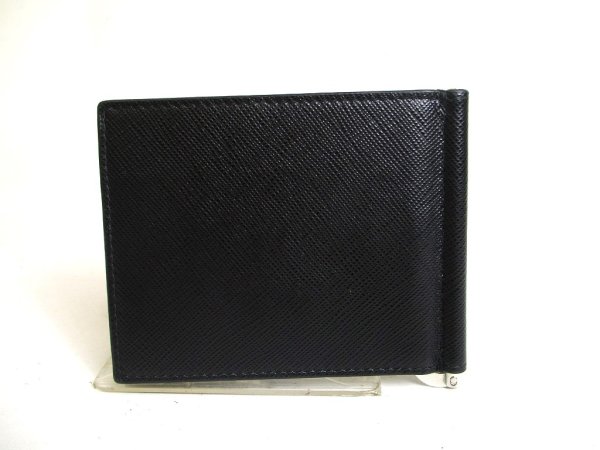 Photo2: PRADA Black Saffiano Leather Bifold Bill Wallet w/Bill Clip #a357