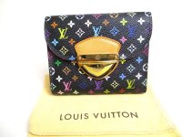 LOUIS VUITTON Multicolor Black Leather Trifold Wallet Purse Joy #a358