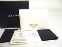 PRADA Saffiano White Leather Bifold Wallet Compact Wallet #a361