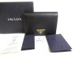 Photo1: PRADA Saffiano Black Leather Bifold Wallet Compact Wallet #a366 (1)