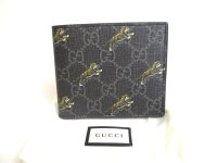 GUCCI Black GG Coating Canvas Leather Taiger Motif Bifold Bill Wallet #a371