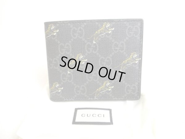 Photo1: GUCCI Black GG Coating Canvas Leather Taiger Motif Bifold Bill Wallet #a371