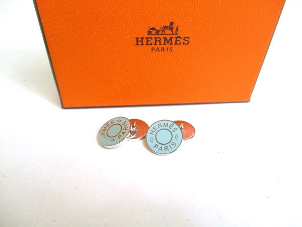 Photo1: HERMES Light Blue Enamel Palladium Finishing Serie Cufflinks #a373