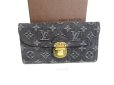 Photo1: LOUIS VUITTON Monogram Black Denim Musterd Yellow Leather Flap Long Wallet Amelia #a374 (1)