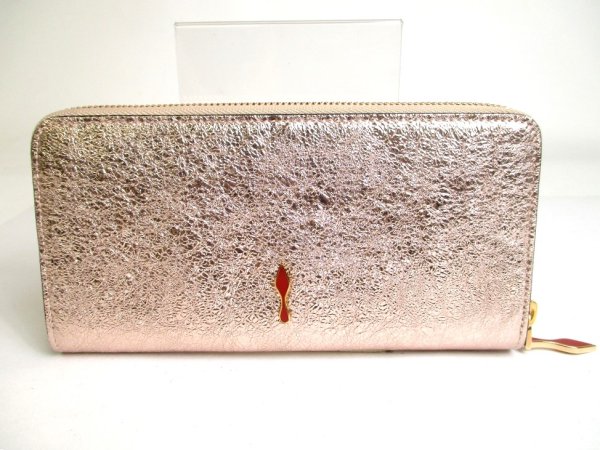 Photo2: Christian Louboutin Panettone Rose Gold Leather Round Zip Wallet #a376