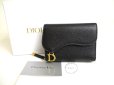 Photo1: Christian Dior Black Leather Saddle Lotus Bifold Wallet Compact Wallet #a379 (1)