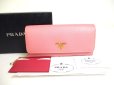 Photo1: PRADA Saffiano Pink Leather Bifold Long Flap Wallet #a381 (1)