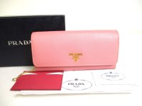 PRADA Saffiano Pink Leather Bifold Long Flap Wallet #a381