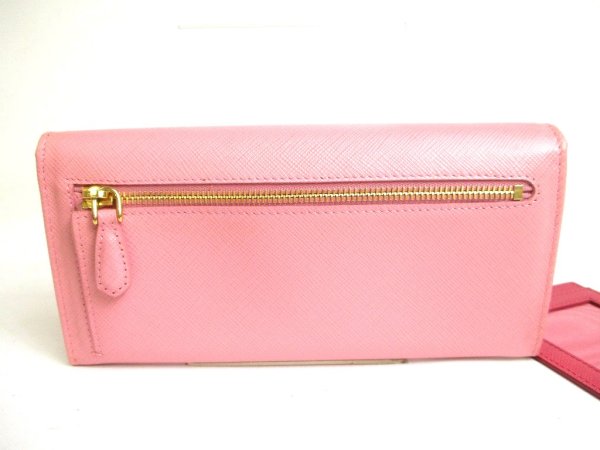 Photo2: PRADA Saffiano Pink Leather Bifold Long Flap Wallet #a381