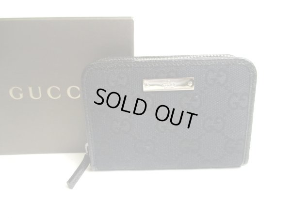 Photo1: GUCCI GG Black Canvas Leather Round Zip Coin Purse #a384
