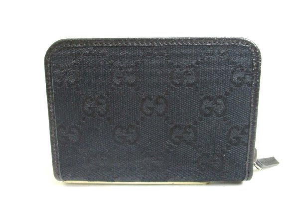 Photo2: GUCCI GG Black Canvas Leather Round Zip Coin Purse #a384