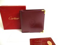 Cartier Must de Cartier Bordeaux Leather Bifold Wallet Purse #a386