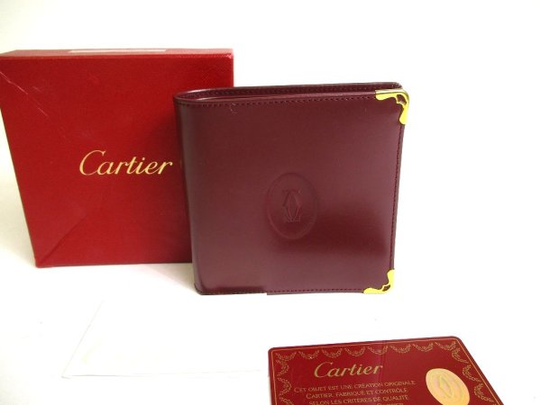 Photo1: Cartier Must de Cartier Bordeaux Leather Bifold Wallet Purse #a386