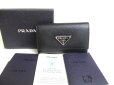 Photo1: PRADA Black Saffiano Triangle Leather 4 Pics Key Chain #a387 (1)