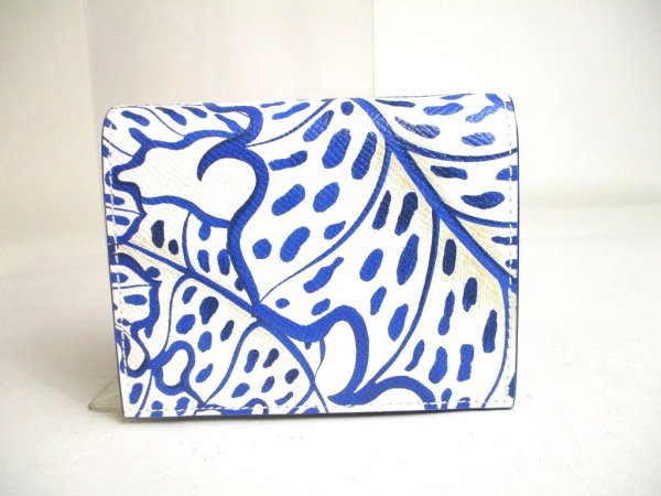 Photo2: Salvatore Ferragamo Gancini Blue White Leather Bifold Wallet #a390