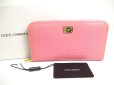 Photo1: DOLCE & GABBANA Logo Plate Pink Leather Round Zip Wallet Purse #a394 (1)