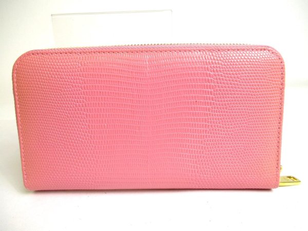 Photo2: DOLCE & GABBANA Logo Plate Pink Leather Round Zip Wallet Purse #a394