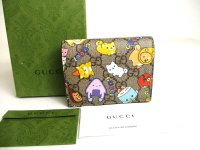 GUCCI Beige Leather Animal Print Ophidia GG Bifold Wallet #a397