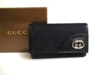 GUCCI GG Black Canvas and Leather 6 Pics Key Cases #a398