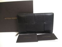 BOTTEGA VENETA Cassette Black Leather Zip Around Wallet Long Wallet #a399