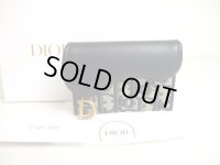 Dior Saddle Bloom Navy Cotton Leather Card Holder #a400