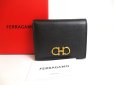 Photo1: Salvatore Ferragamo Gancini Black Leather Gold H/W Bifold Wallet #a401 (1)