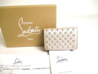 Christian Louboutin Panettone Spikes Beige Leather Trifold Wallet Mini Wallet #a404