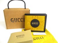 GUCCI Off The Grid Yellow Nylon Black Leather Bifold Wallet #a410