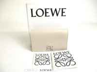 LOEWE Anagram Light Gray Grain Calfskin Business Card Holder #a414