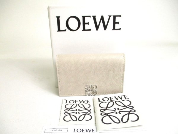 Photo1: LOEWE Anagram Light Gray Grain Calfskin Business Card Holder #a414