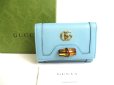 Photo1: GUCCI GG Bamboo Sky Blue Leather Trifold Wallet Compact Wallet #a421 (1)