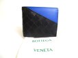 Photo1: BOTTEGA VENETA Intrecciato Black Blue Leather Bifold Wallet Compact Wallet #a425 (1)