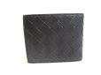 Photo2: BOTTEGA VENETA Intrecciato Black Blue Leather Bifold Wallet Compact Wallet #a425 (2)