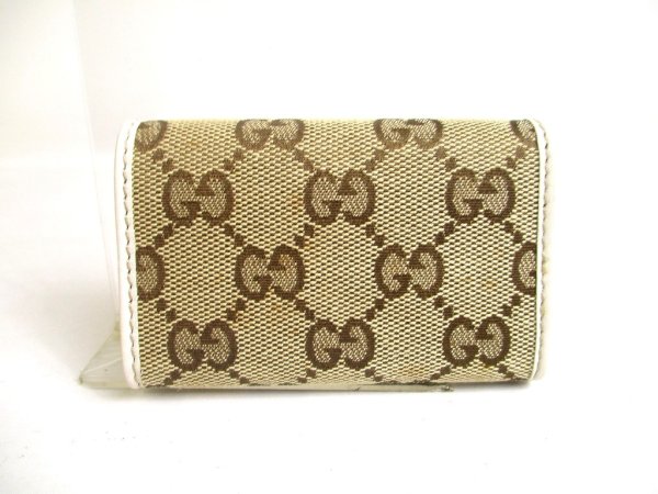 Photo2: GUCCI GG Beige Canvas White Leather 6 Pics Key Chain #a427