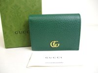 GUCCI GG Marmont Green Leather Bifold Wallet Compact Wallet #a430