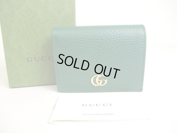 Photo1: GUCCI GG Marmont Green Leather Bifold Wallet Compact Wallet #a430