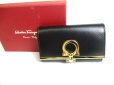 Photo1: Salvatore Ferragamo Gancini Black Leather Gold H/W 6Pics Key Case #a431 (1)