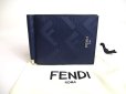 Photo1: FENDI Shadow Card Holder Navy Blue Leather Bifold Bill Wallet #a435 (1)