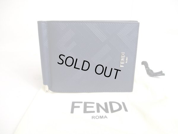 Photo1: FENDI Shadow Card Holder Navy Blue Leather Bifold Bill Wallet #a435