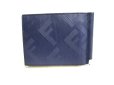 Photo2: FENDI Shadow Card Holder Navy Blue Leather Bifold Bill Wallet #a435 (2)