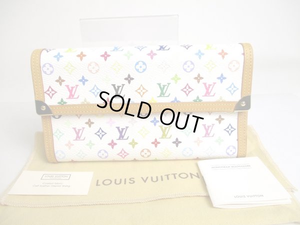 Photo1: LOUIS VUITTON Multicolor White Leather Trifold LOng Wallet International #a436